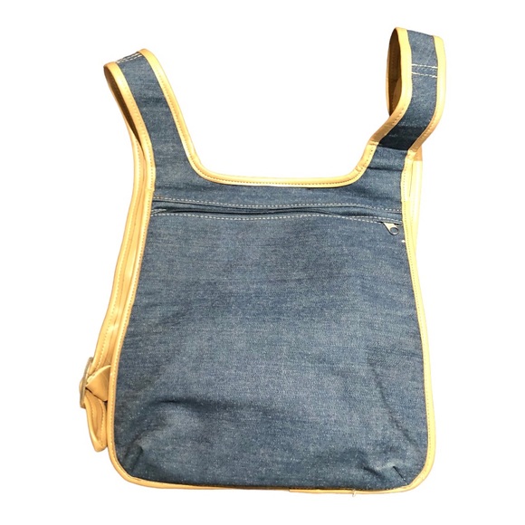 Denim Blue/Tan Trimmed Lightweight Back Pack with Double Compartments. - Picture 2 of 16